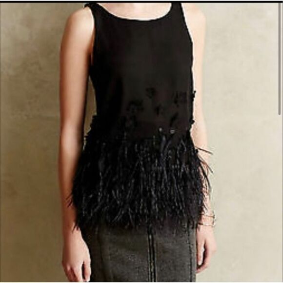Anthropologie Moulinette Soeurs Black Feather Fringe Top
